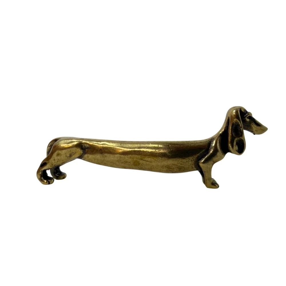 Brass Dachshund Miniature Figurine Wiener Dog Desk Decor Doxie Collectible Gift